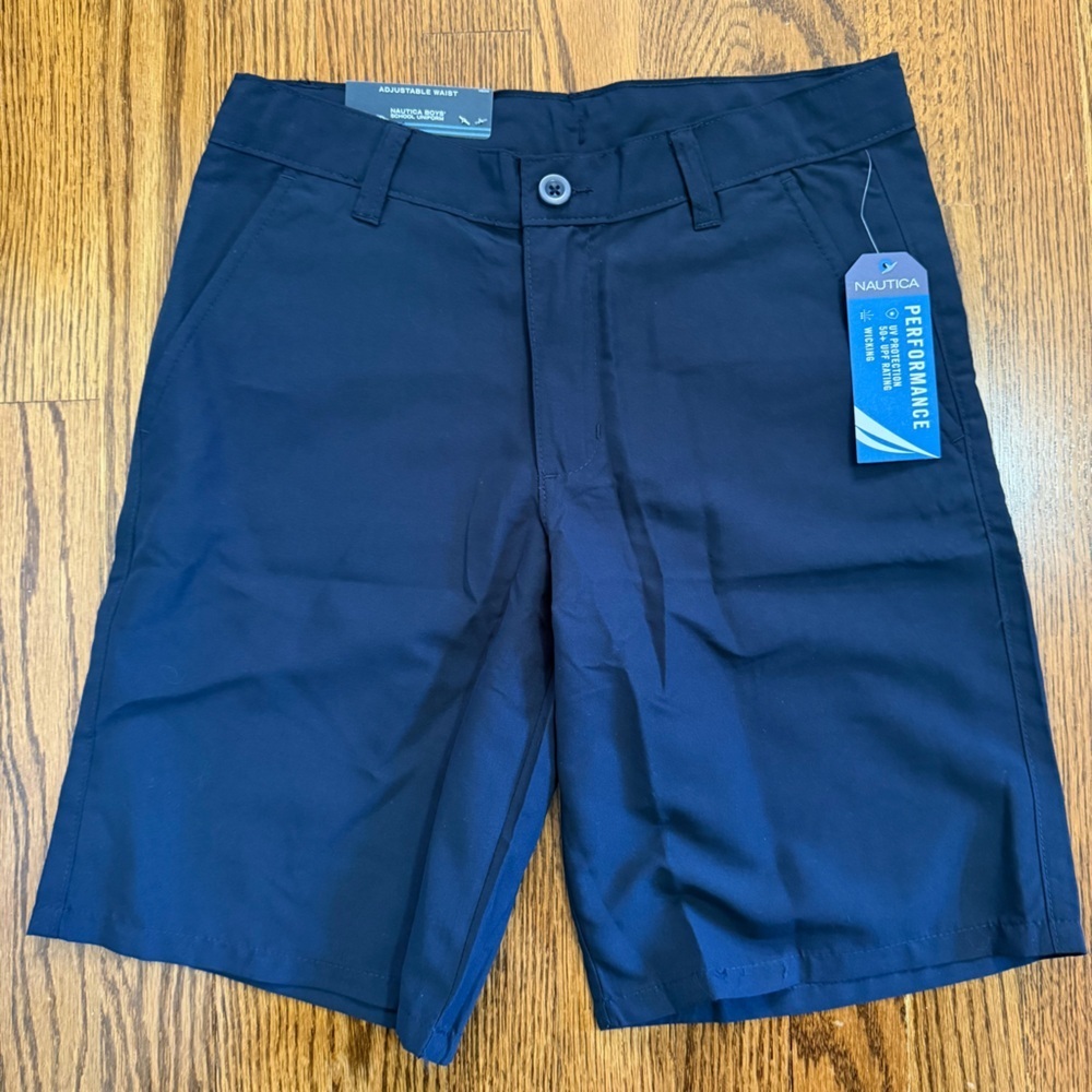 Nautica Performance Flat Front Uniform Navy Shorts Size 14, NWT